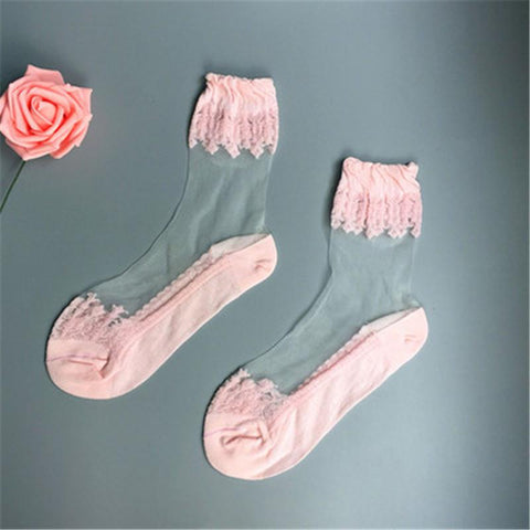 Women Lace Ruffle Ankle Silk Sock