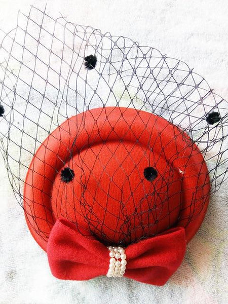 Embroidered Veil  Felt Pillbox Hats