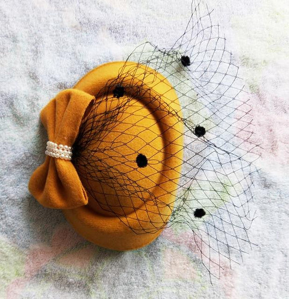 Embroidered Veil  Felt Pillbox Hats