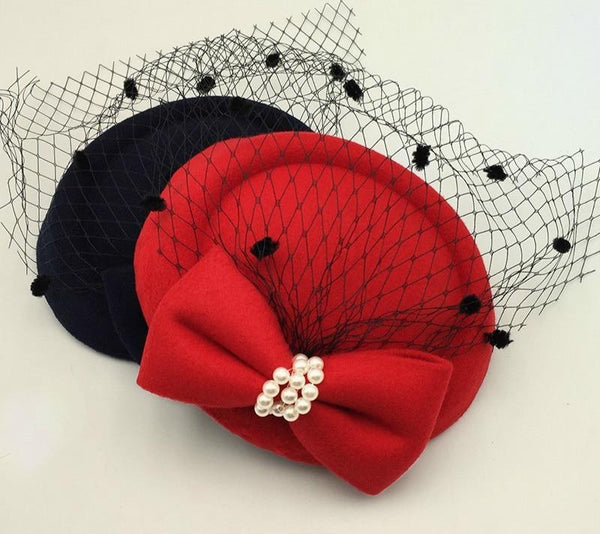 Embroidered Veil  Felt Pillbox Hats