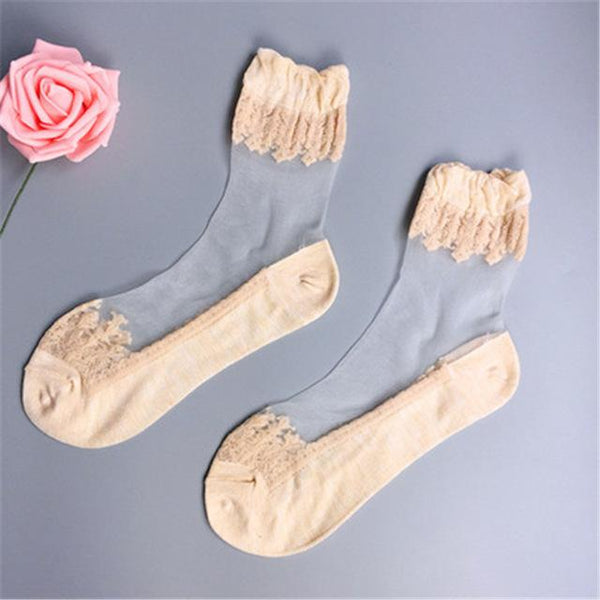 Women Lace Ruffle Ankle Silk Sock