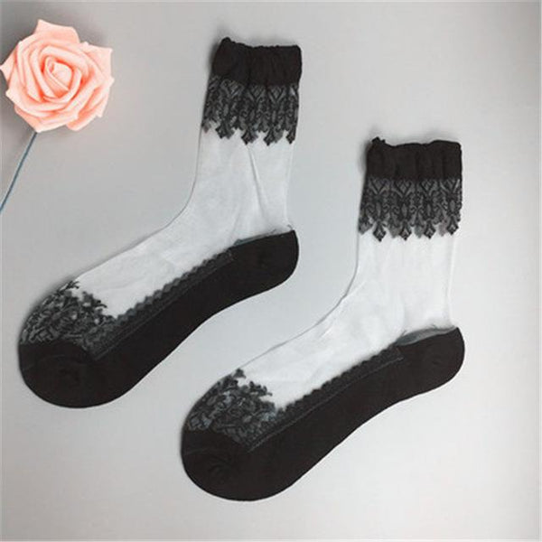 Women Lace Ruffle Ankle Silk Sock