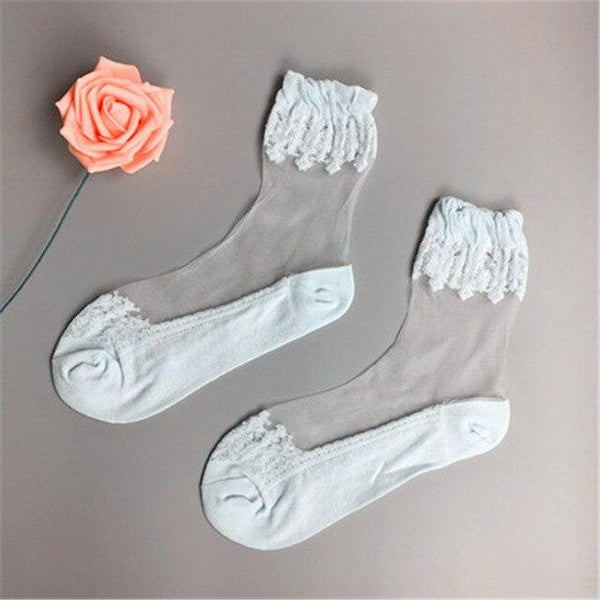 Women Lace Ruffle Ankle Silk Sock