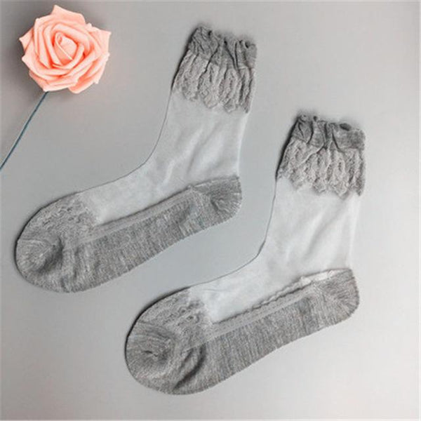 Women Lace Ruffle Ankle Silk Sock