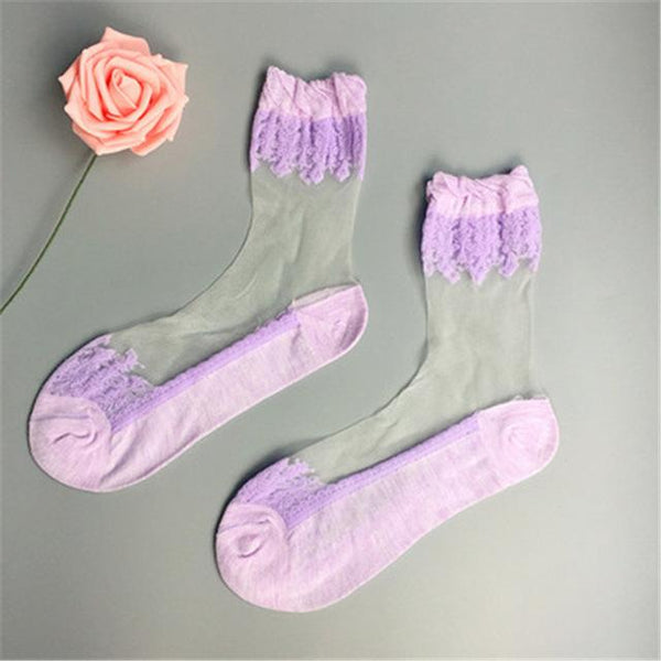 Women Lace Ruffle Ankle Silk Sock