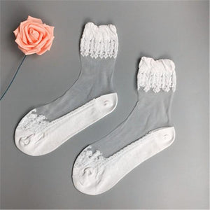 Women Lace Ruffle Ankle Silk Sock